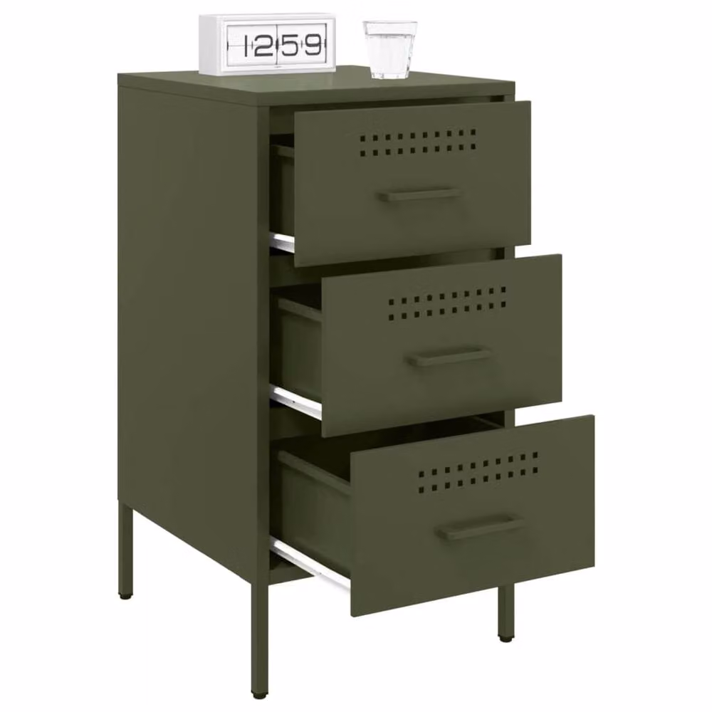 Berkfield Home Sturdy Bedside Cabinets, 2 Piece Set, Olive Green, W/D/H: 36 x 39 x 68 cm – 3