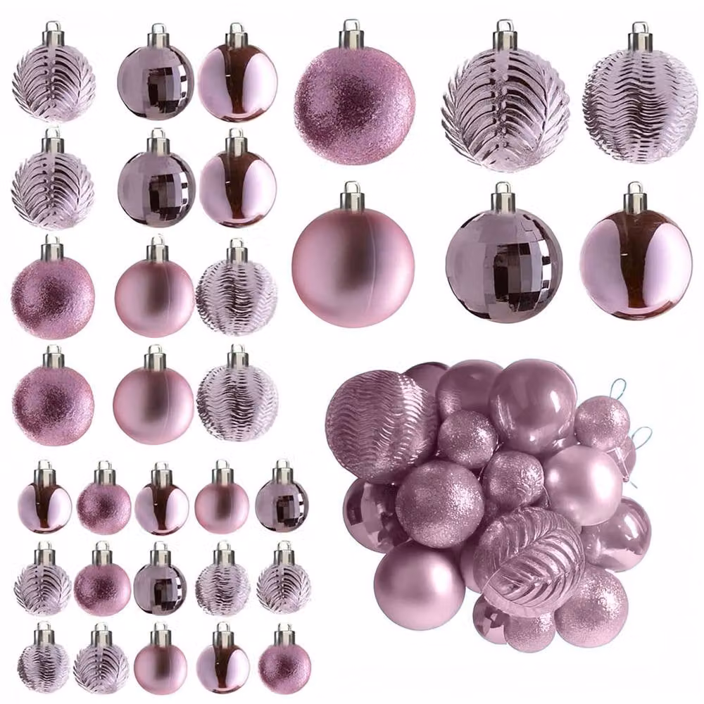 Neo Set of 36 Round Pink Plastic Christmas Tree Bauble Ornaments – 6