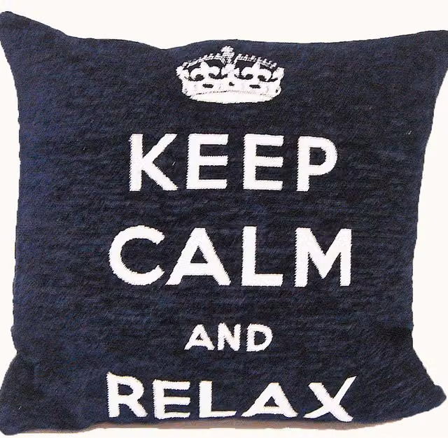 Rapport Home Keep Calm And Carry On Chenille Cushion Cover, Blue, W/D/H: 45 x 45 x 45 cm