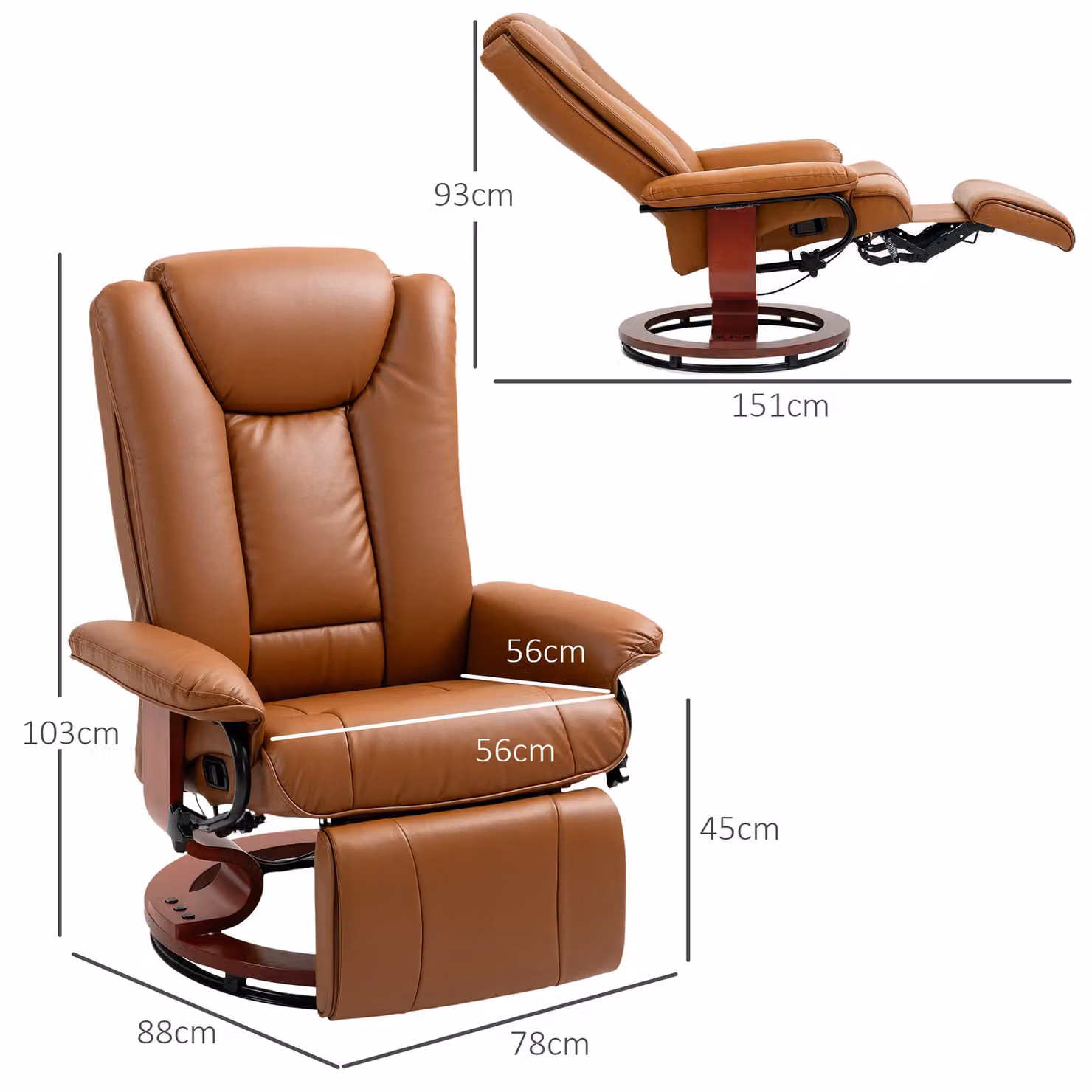 HOMCOM Brown PU Leather Reclining Armchair with Footrest for your Living Room – 3
