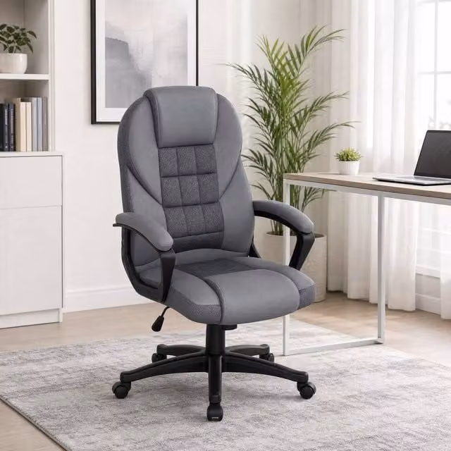 STILVORA Grey Faux Leather Swivel Office Chair with Tilt Function and Armrests, W: 120 cm, D: 48 cm – 1