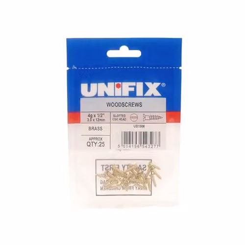 Unifix Brass Slotted Countersunk Head Woodscrews in Gold, 4.0 x 50 mm