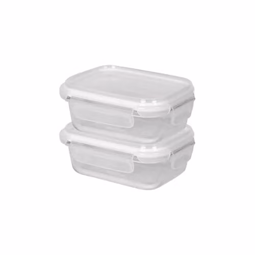 Harbour Housewares Set of 2 Glass Food Storage Containers with Airtight Lids, 370ml, Transparent/White – 1