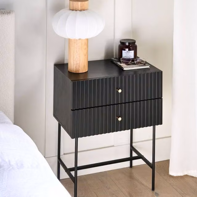 Wyld and Coco Modern 2-Drawer Bedside Table in Black and Gold
