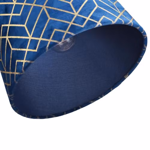 Happy Homewares Modern Navy Blue Velvet Cylinder Lamp Shade with Gold Geometric Design, W/D/H: 25 x 25 x 18 cm – 2