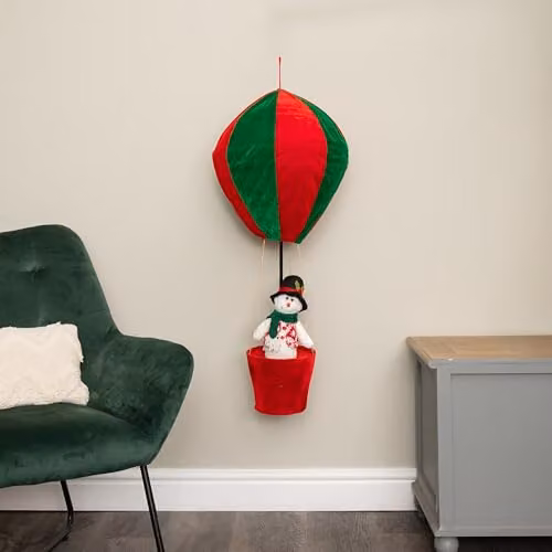 Samuel Alexander Multicolour Plush Snowman Christmas Hot Air Balloon with Extension Pole for Hanging or Table Decoration, Height: 100 cm – 2