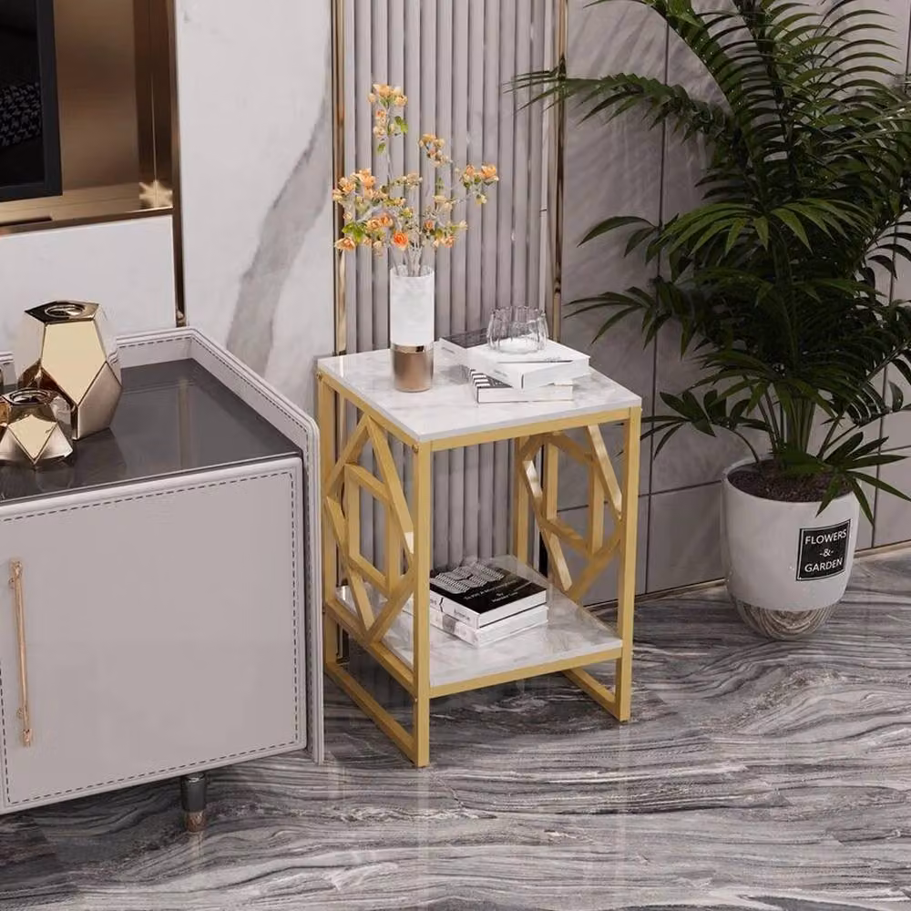NESTLUNE Modern White Ceramic and Metal Coffee Table with Square X-Frame Design – 3