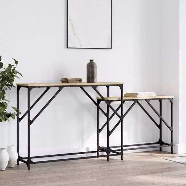 Berkfield Home Nesting Console Tables, 2 Piece Set in Sonoma Oak and Beige Engineered Wood