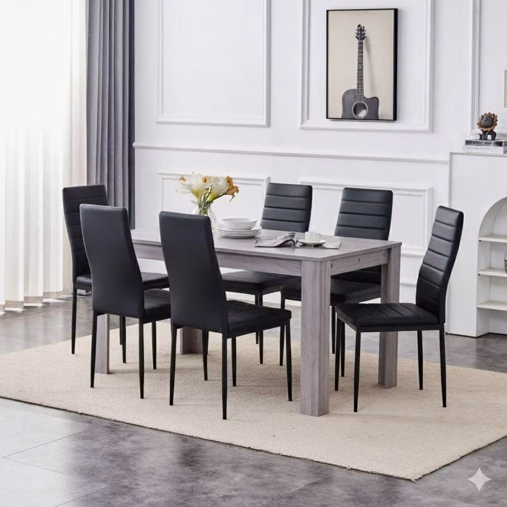 KOSY KOALA Modern Rectangular Dining Set with Grey Table and 6 Black Chairs, W/D/H: 175 x 77 x 75 cm – 2
