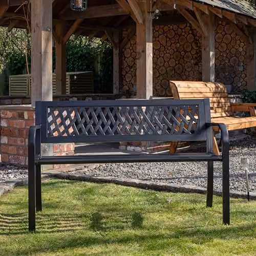 Samuel ALEXANDER Keswick 2 Seater Modern Metal Garden Bench in Matt Black, W/D/H: 76 x 34 x 34 cm – 4
