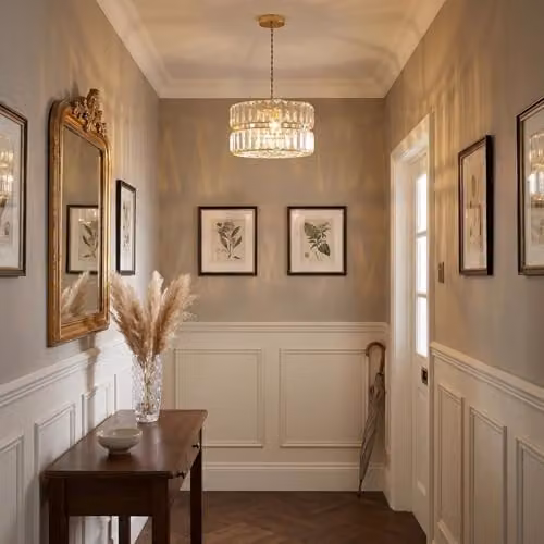 Happy Homewares Modern Double Tier Round Pendant Shade with Clear Acrylic Prisms and Gold Metal Frame, W: 15 cm, H: 25 cm – 2