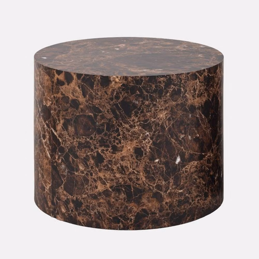 OHS Set of 2 Round Marble Effect Coffee Tables in Chocolate Brown – 3