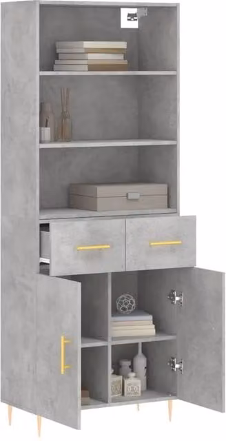 Berkfield Home Highboard in Concrete Grey, W/D/H: 69.5 x 34 x 180 cm