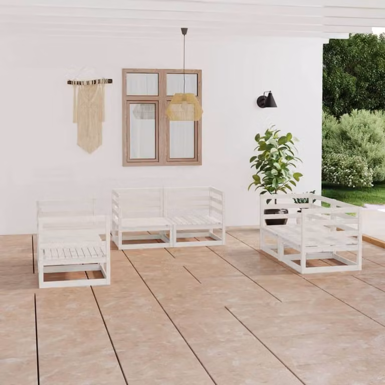 Berkfield Home 6 Piece L-Shape Garden Lounge Set in White Solid Pine Wood