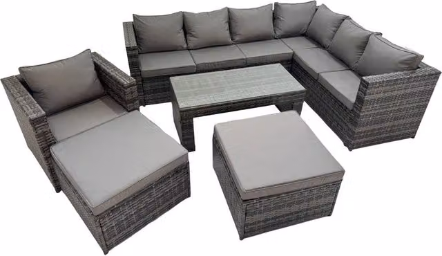 Fimous Modern Garden Furniture Set in Grey with Upholstered Cushions and Matching Ottoman