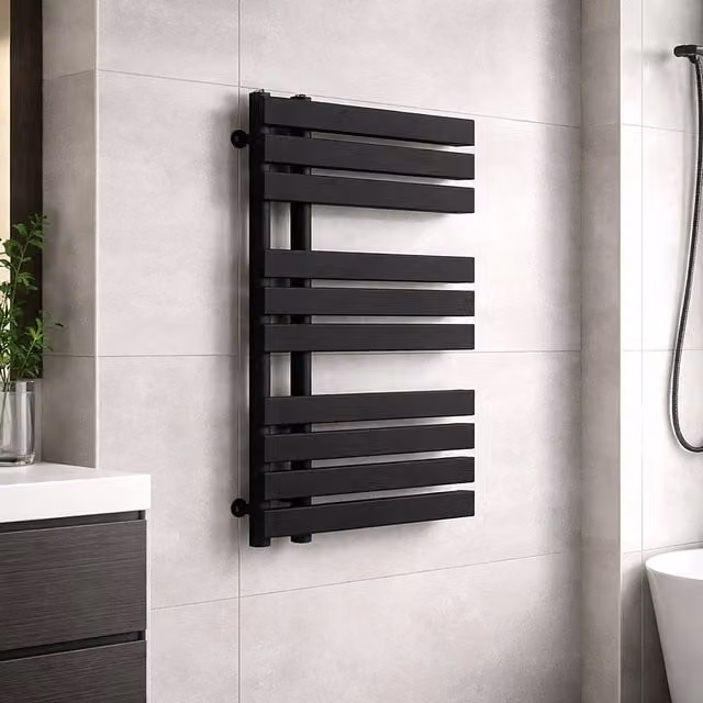Lux Heat Open Flat Towel Radiator in Matt Black, W: 60 cm, H: 80 cm
