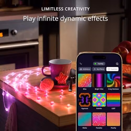 Twinkly Heart-Shaped RGB Multicolour LED String Lights with 100 Mappable LEDs, USB-C Powered, 6m Length – 3