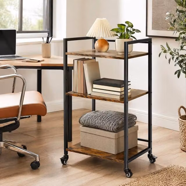 STILVORA 3-Tier Printer Stand with Adjustable Shelves and Wheels in Brown – 1
