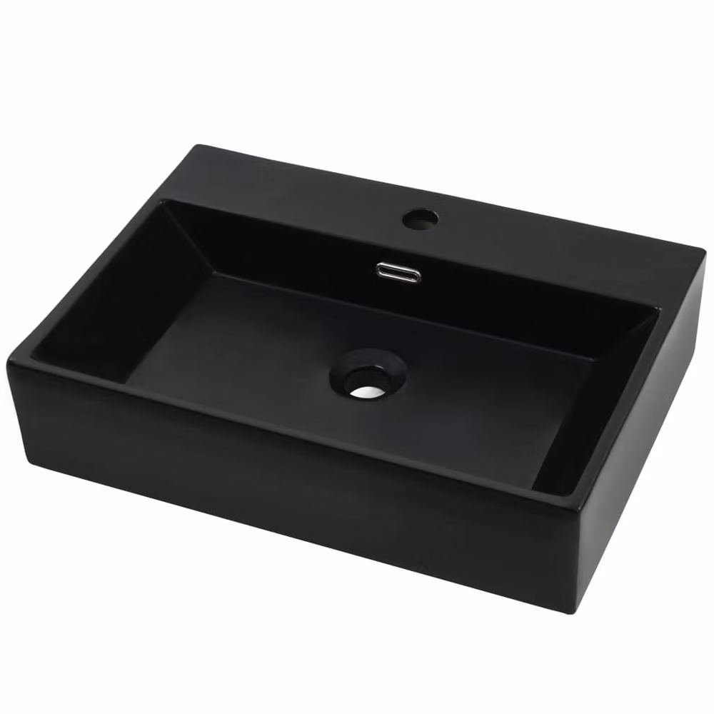 Berkfield Home Elegant Rectangular Ceramic Countertop Basin in Black, W: 76 cm, D: 42.5 cm, H: 14.5 cm – 3