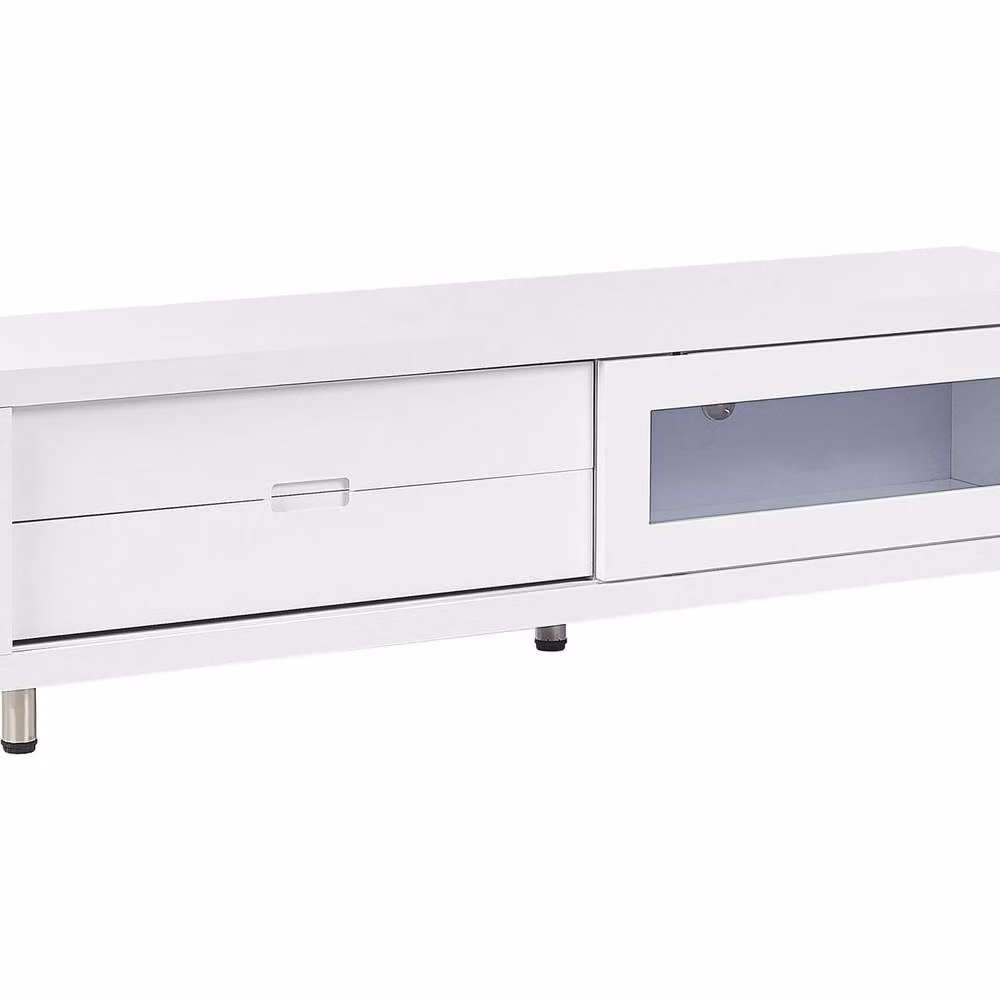 Wyld and Coco High-Gloss White TV Stand with Sliding Door and 2 Drawers – 2