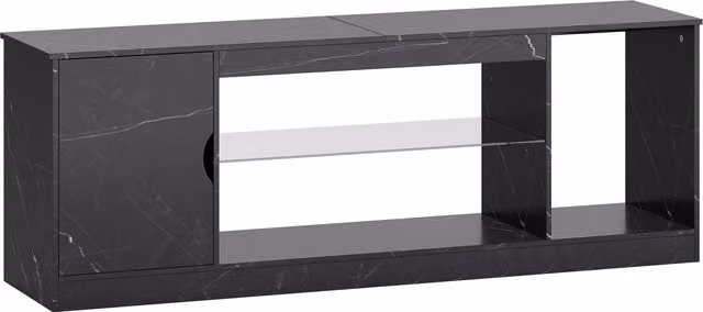 HOMCOM Black Marble Effect TV Stand Cabinet with Glass Shelf for TVs up to 55 inch