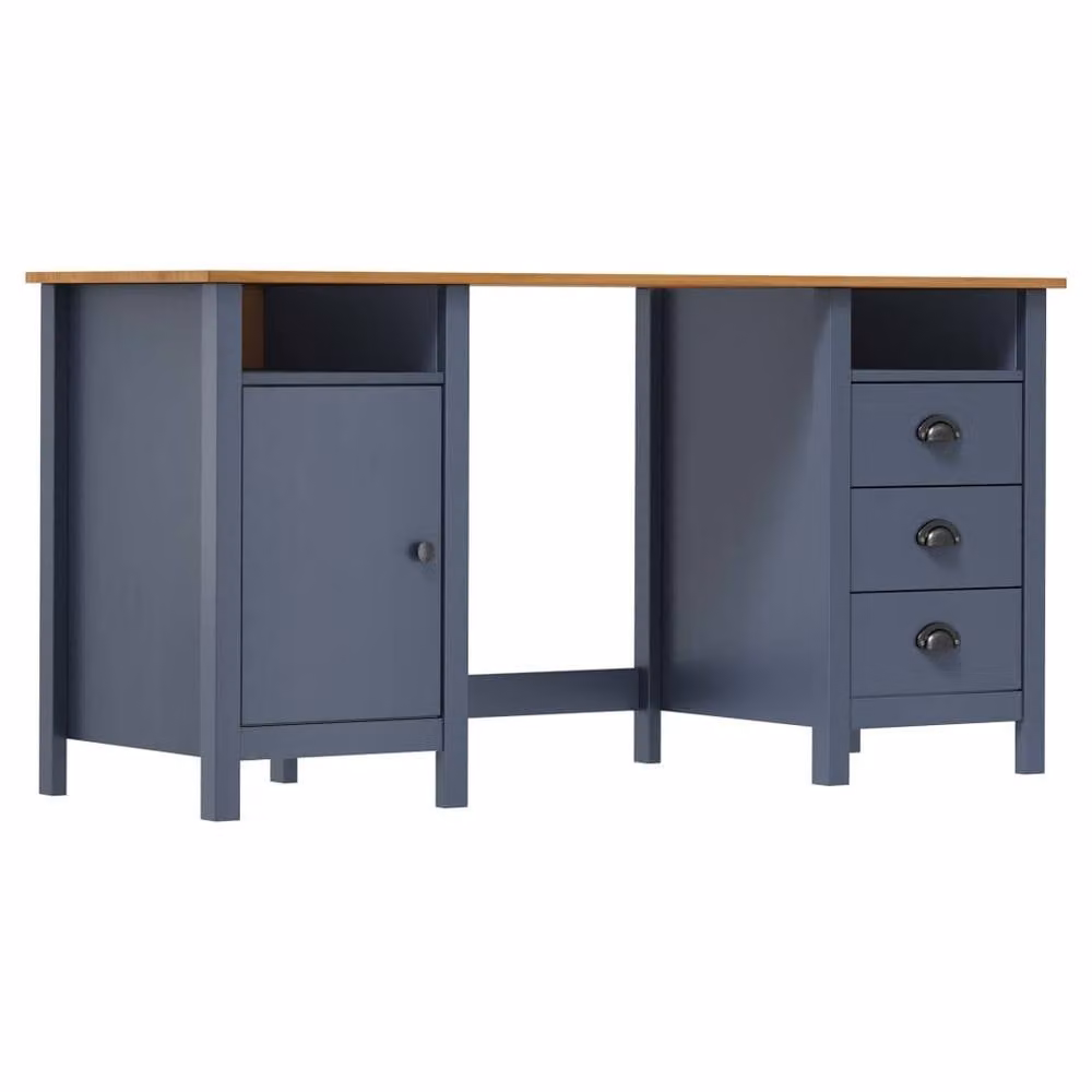 Berkfield Home Hill Writing Desk in Grey and Dark Blue, Solid Pine Wood, W/D/H: 150 x 50 x 74 cm – 1