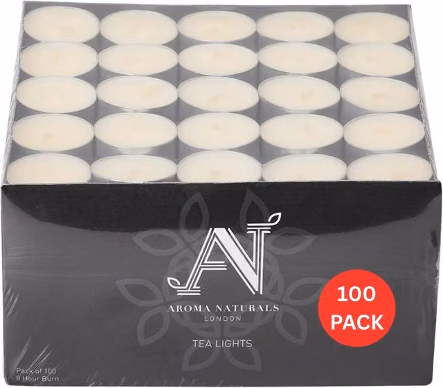 Aroma Naturals Unscented White Tealight Candles, Pack of 100, D3.72 x H2.5 cm – 1