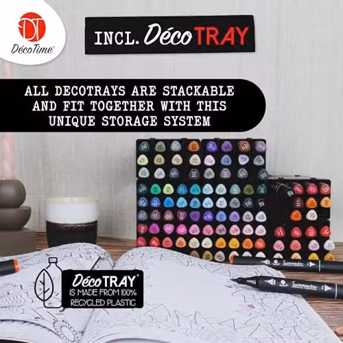 DecoTime 60 Dual Tip Alcohol Markers Set with Stackable Plastic Tray in Multicolour – 3