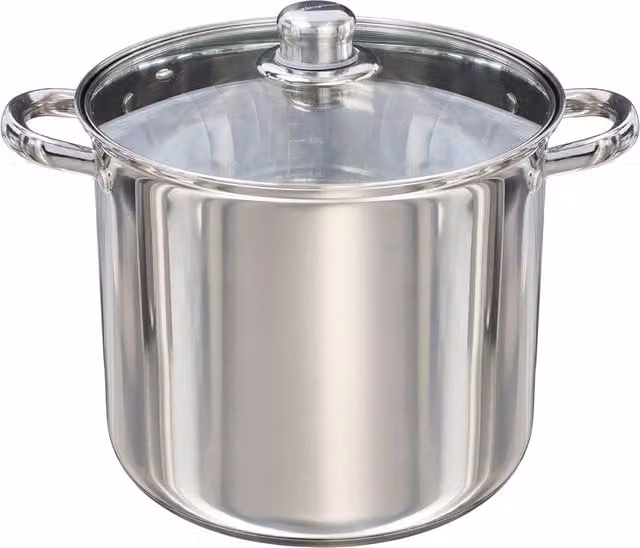 Buckingham Stainless Steel Deep Stock Pot with Glass Lid, Silver, 9 l, 24 cm