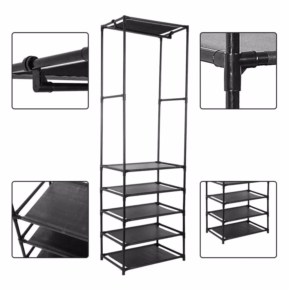 Nordara Heavy Duty Black Metal Clothes Rail with Shoe Storage Shelf, H 177.0 x W 106.0 x D 36.5 cm – 3
