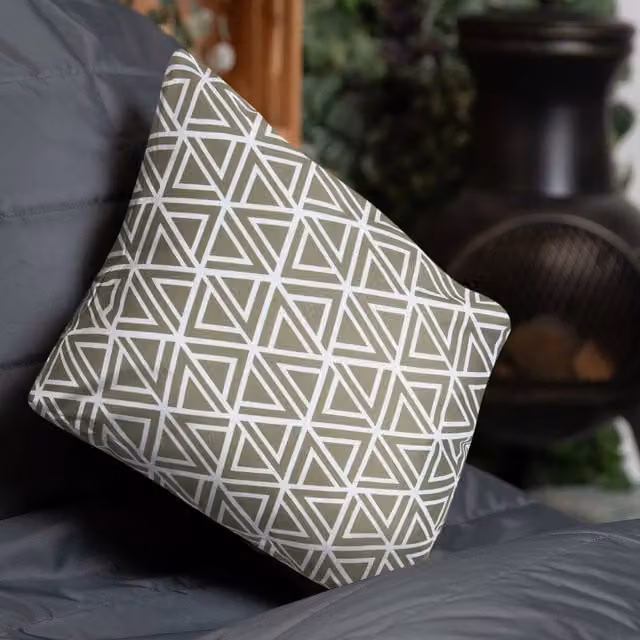 ICON Green Geometric Print Square Outdoor Cushion with Stain Repellent Fabric