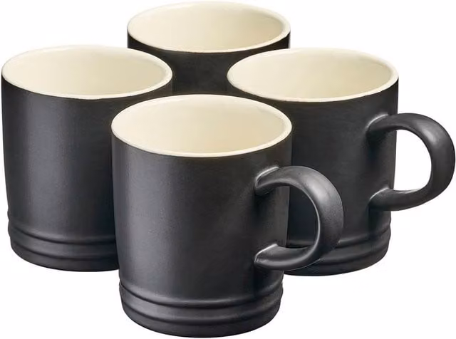 Cooks Professional 4 Piece Black Stoneware Tea and Coffee Mug Set, 240ml per mug