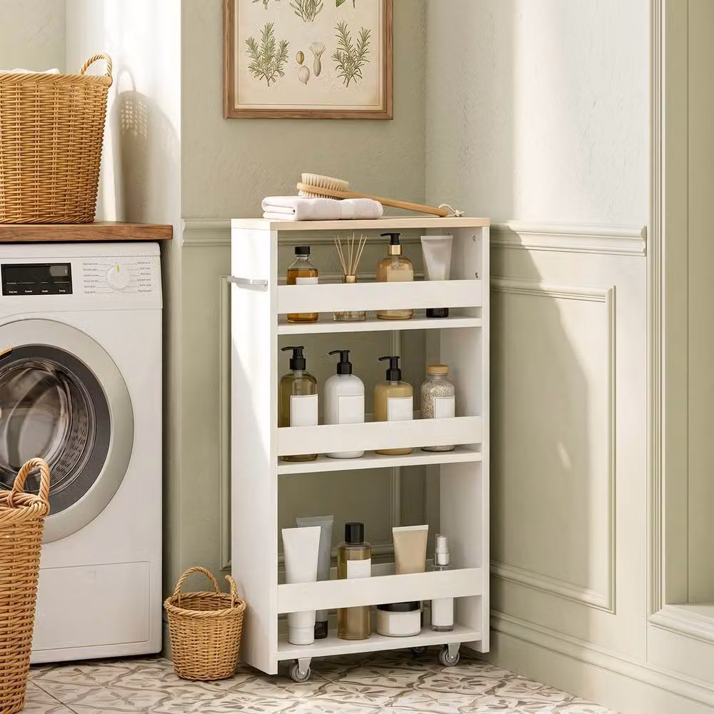 Kleankin White Storage Trolley with Wheels and Handle, W: 80 cm, D: 15 cm – 2