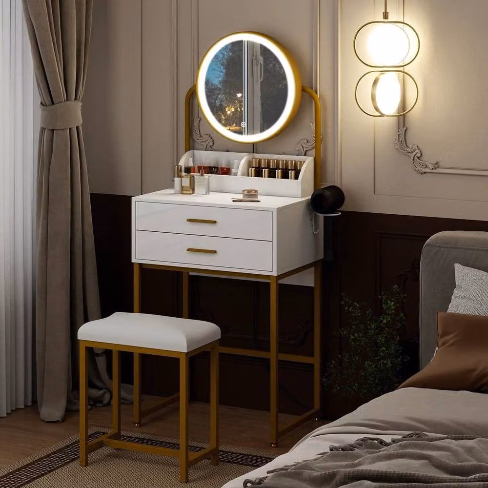 FORGEVIO Modern Hollywood LED Vanity Dressing Table in White – 3