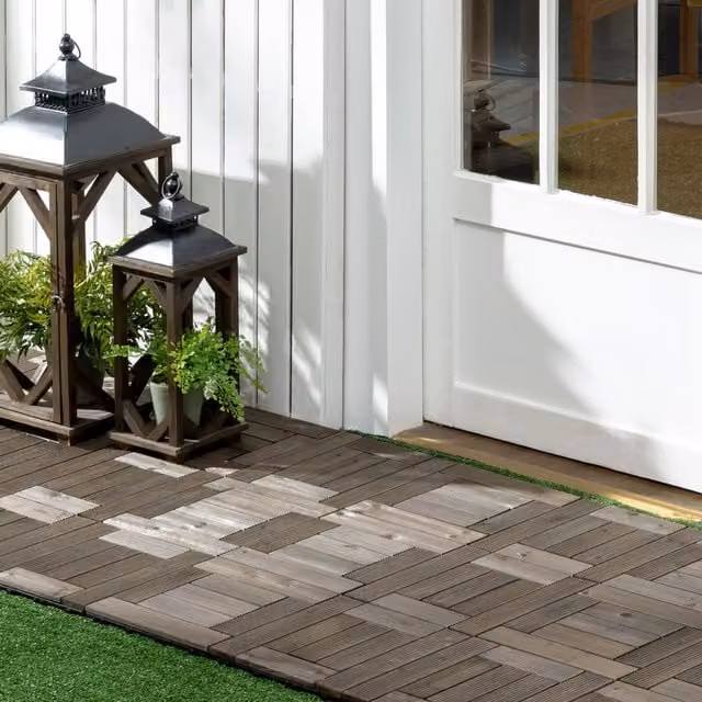 Outsunny Set of 27 Wooden Interlocking Decking Tiles, Grey
