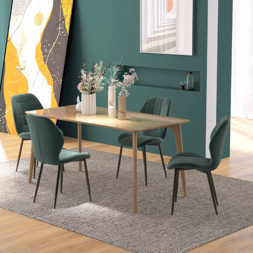 STILVORA Set of 4 Modern Dining Chairs in Green Velvet with Metal Frame – 3