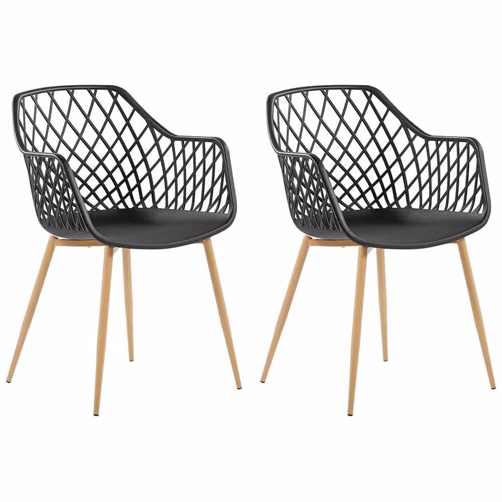 Wyld and Coco 2-Pack Modern Black Dining Chairs with Armrests and Open Net Back – 2