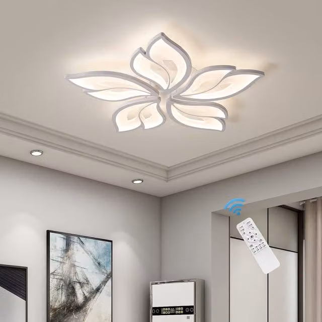 Garwarm White Modern LED Flush Mount Leaf Lamp with Remote Control, 60W Acrylic Ceiling Light