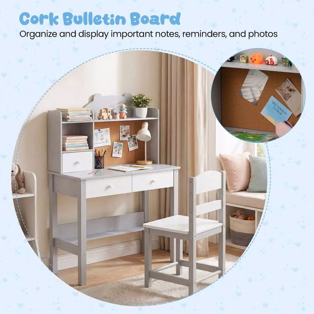 FORGEVIO Grey Wooden Desk and Chair Set for Children – 2