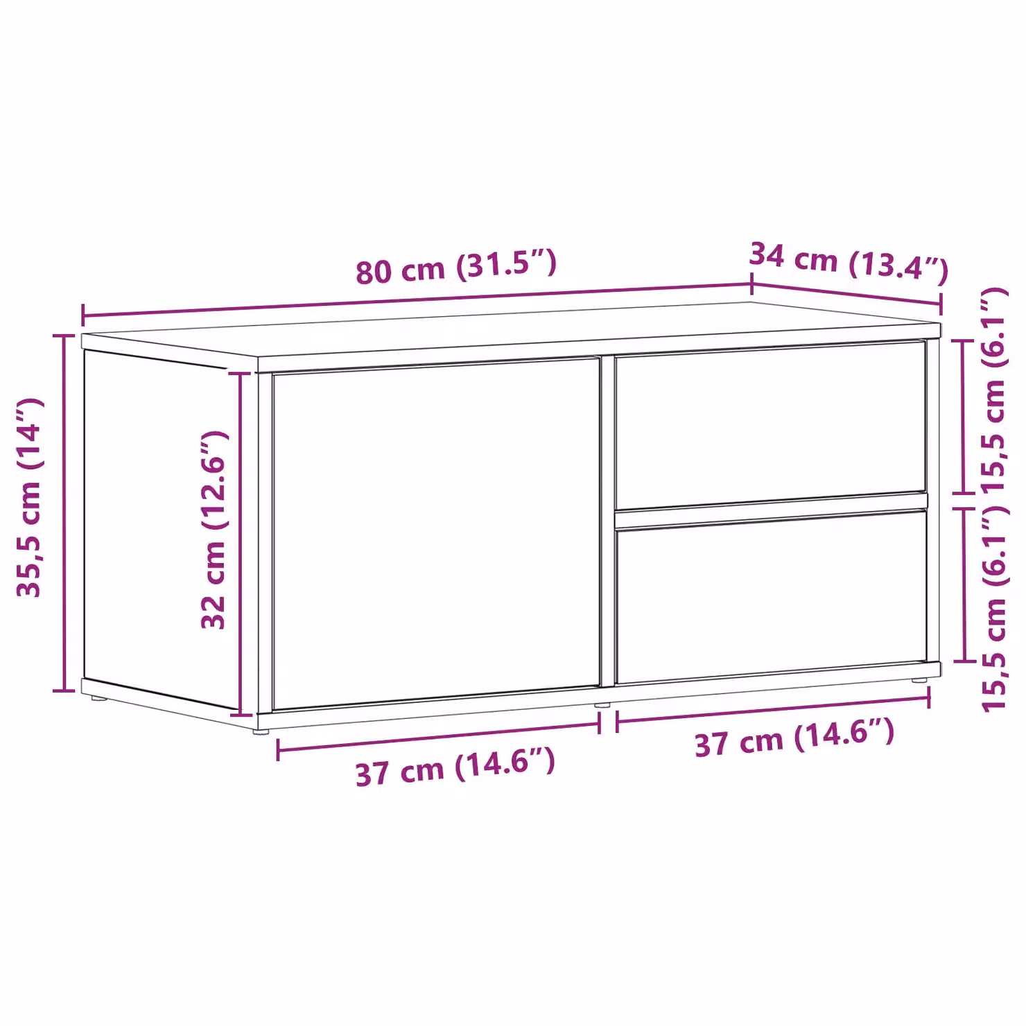Berkfield Home Modern TV Stand in Artisan Oak and Black, W/D/H: 80 x 34 x 35.5 cm – 6