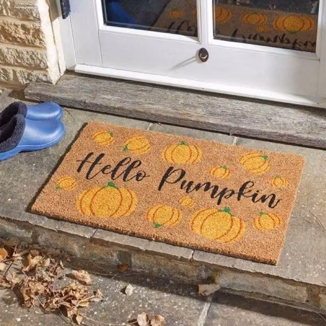 Garden Greatness Hello Pumpkin Coir Autumn Door Mat in Brown