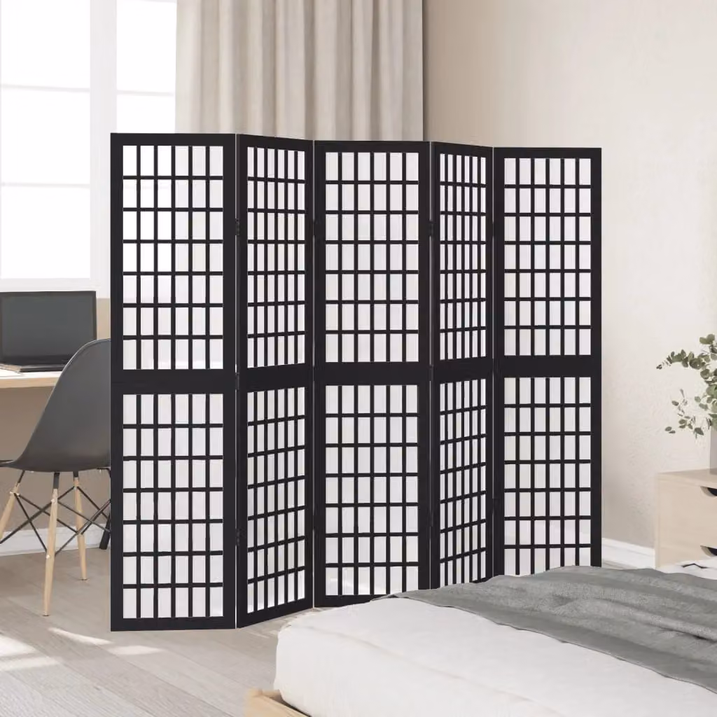 Berkfield Home 5-Panel Room Divider in Black Solid Paulownia Wood – 2
