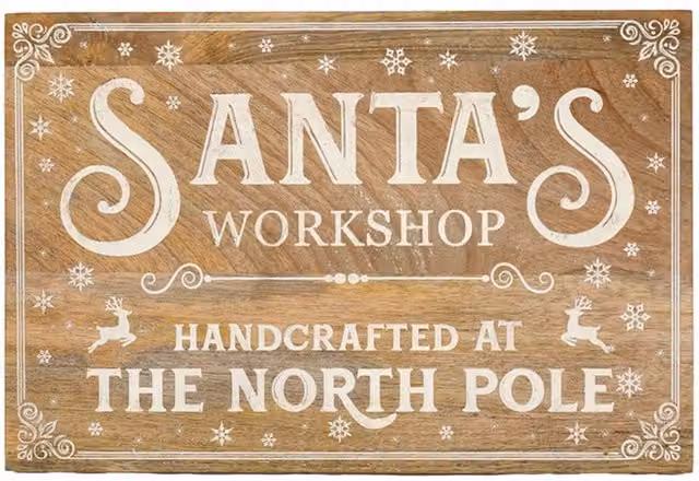 KDMK Santa's Workshop Rustic Christmas Wall Plaque in Brown