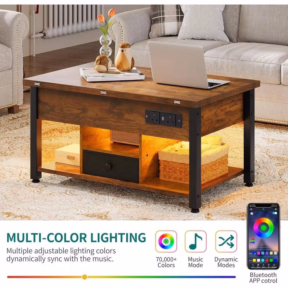 FORGEVIO Elegant Brown Folding Lift Top Coffee Table – 3