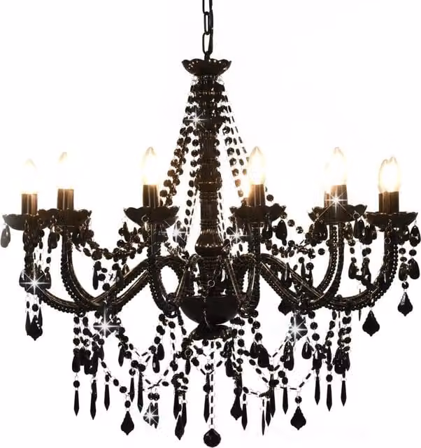 Berkfield Home Antique Black Crystal Bead Chandelier with 12 x E14 Bulbs