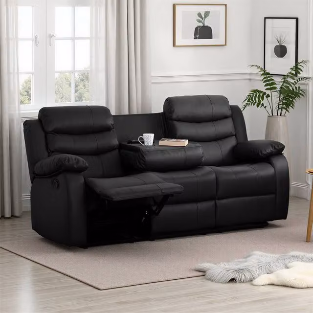 Seconique Roma 3 Seater Recliner Sofa in Black Synthetic Leather