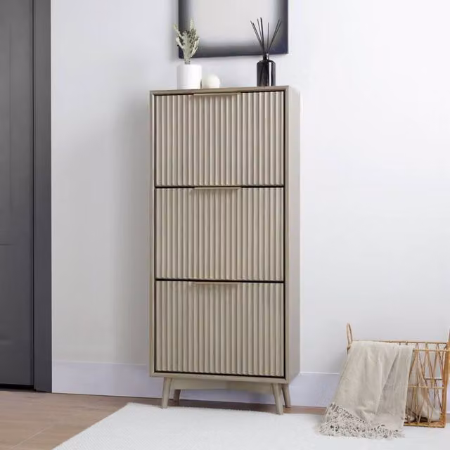 Home Garden Direct Monza Shoe Storage Cabinet with Fluted Doors in Grey and Pale Ash