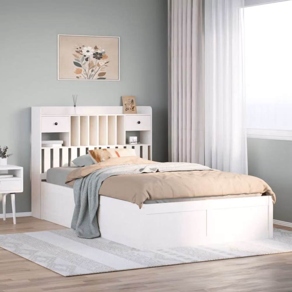 Berkfield Home White Solid Wood Pine Double Bed Frame W: 135 cm, D: 190 cm – 2