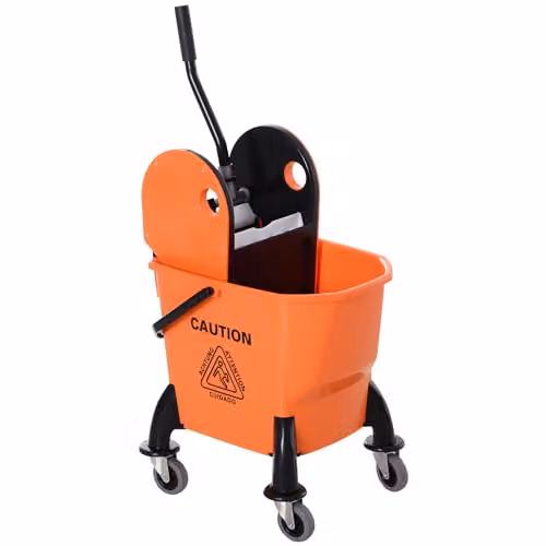 HOMCOM 26L Mop Bucket with Wringer and Wheels in Orange