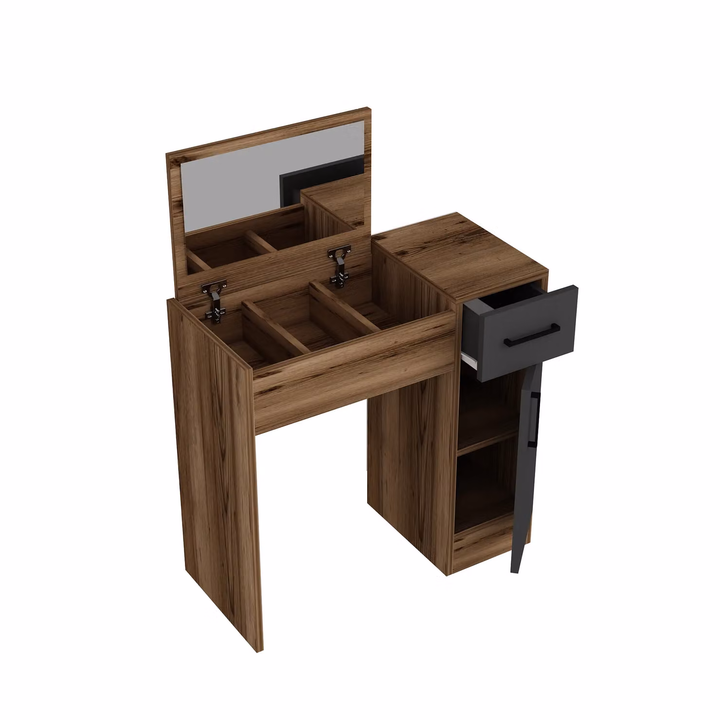 Destina Home Agnes Dressing Table with Mirror, Shelves and Drawer in Brown, Width: 74.2 cm, Height: 107.5 cm, Depth: 37.6 cm – 3